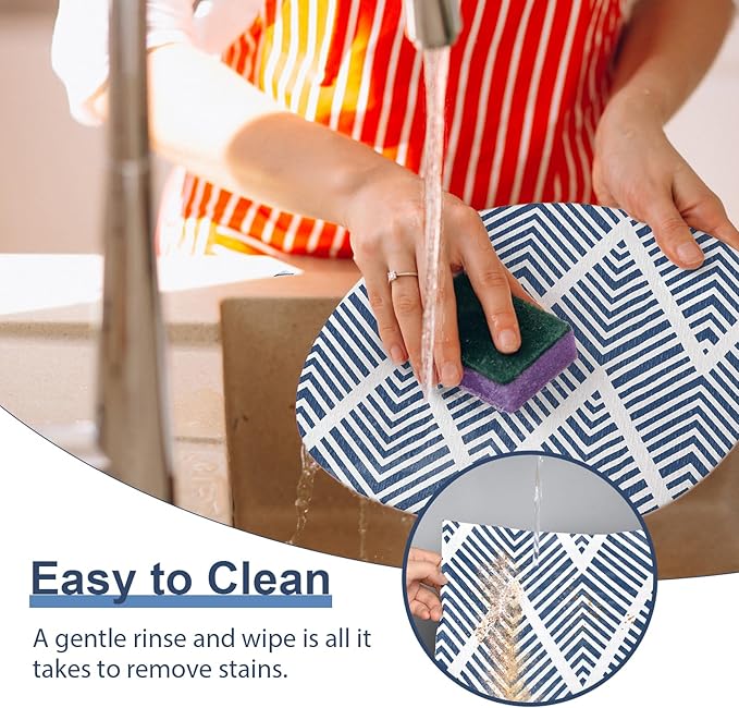 Shelf Liners for Kitchen Cabinets Non-adhesive, 24inx23.62FT Drawer Liner Non Slip Shelf Paper, Waterproof Easy to Clean Surface, Thicken Strong Grip for Pantry Cupboard Dresser Mat,Blue Stripe