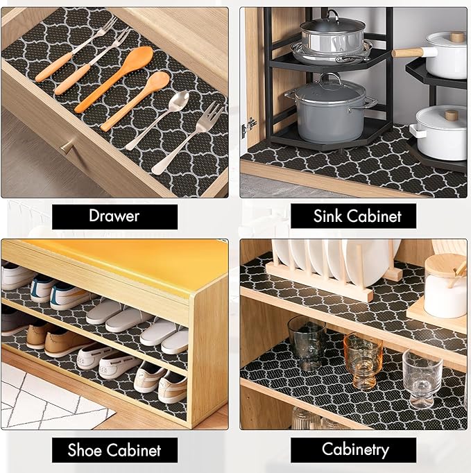 Cooyes Shelf Liner – Non-Slip Shelf Liners for Kitchen Cabinets – Waterproof Shelf Paper with Modern Pattern – Durable EVA Cabinet Liners