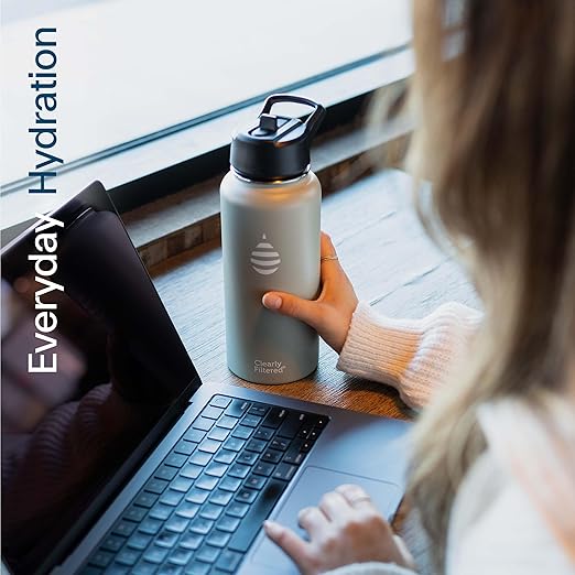 Clearly Filtered 32oz Water Bottle/Targets 220+ Contaminants/Double-Wall Insulated Stainless Steel Filtered Water Bottle BPA/BPS-Free Phthalate-Free Filters Fluoride Lead Chlorine (Blue)