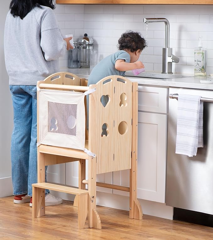 Avenlur Laurel - 4 in 1 Foldable Kitchen Tower - Step Stool for Toddlers - Ideal for Kitchen, Living Room, Playroom, and More - with Integrated Chalkboard - Children Kitchen Stool