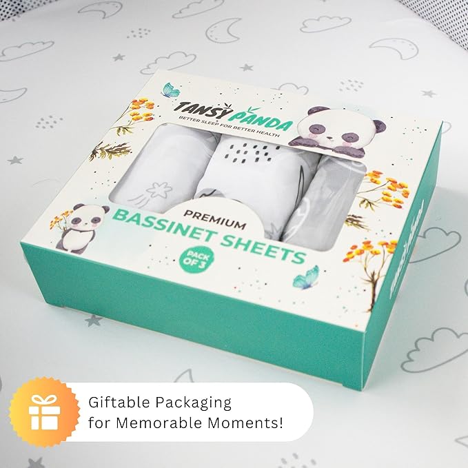 TansyPanda Bassinet Sheets for Bellababy, Besrey, AMKE, and Milliard Bedside Bassinet Sleeper, 3PC, 20 x 33 Inch, Ultra Soft, Breathable, Snug Fit, Unisex Boys, Girls, Gray White (Woodland Rainbow)