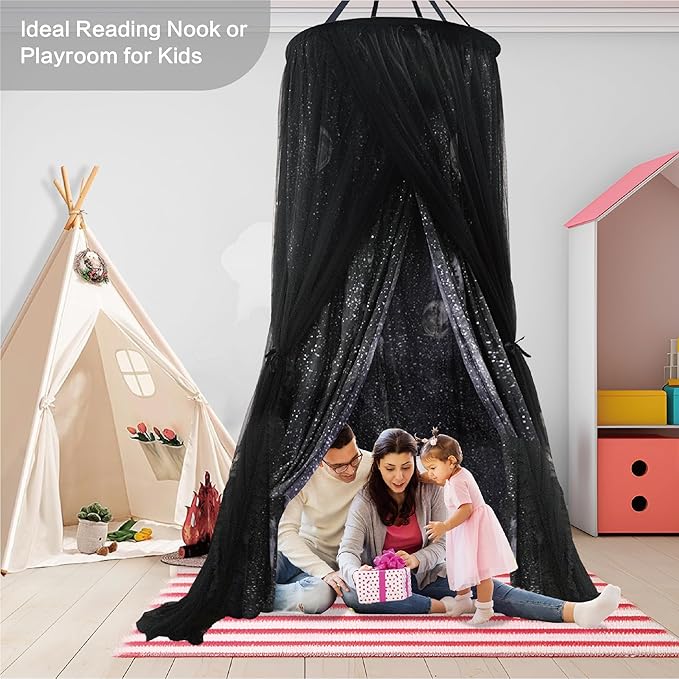 40"x 106" Bed Canopy for Girls & Adults, Double Layer Princess Round Dome Bed Curtain Canopy Drapes, Dreamy Mosquito Net Reading Nook, Bedroom Decoration (Moon)