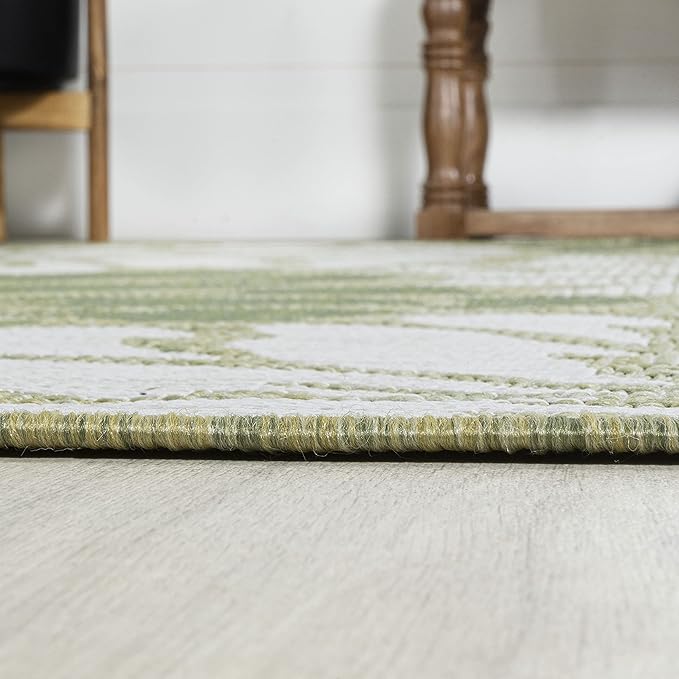 JONATHAN Y SMB110H-9 Zinnia Modern Floral Textured Weave Indoor Outdoor Area Rug, Country Coastal Transitional Easy Cleaning,Bedroom,Kitchen,Backyard,Patio,Non Shedding, 9 X 12, Green/Cream
