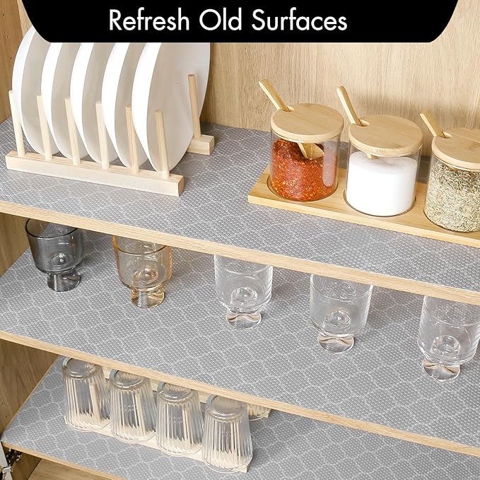 Cooyes Shelf Liner – Non-Slip Shelf Liners for Kitchen Cabinets – Waterproof Shelf Paper with Modern Pattern – Durable EVA Cabinet Liners
