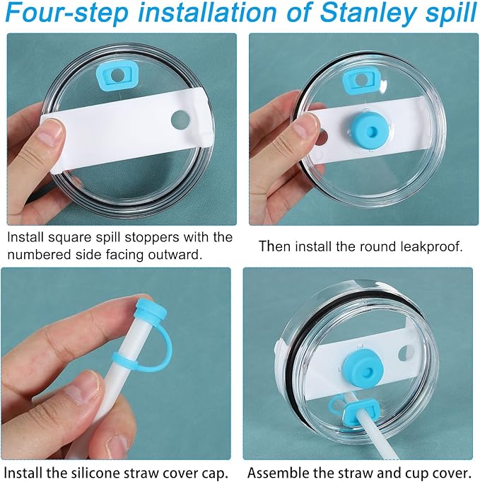 PATIKIL Silicone Spill Stopper for Straw Cup 1.0 40oz/ 30oz, Set of 3 Tumbler Accessories Including 1 Straw Cover Cap, 1 Square Spill Stopper and 1 Round Leak Stopper, Blue