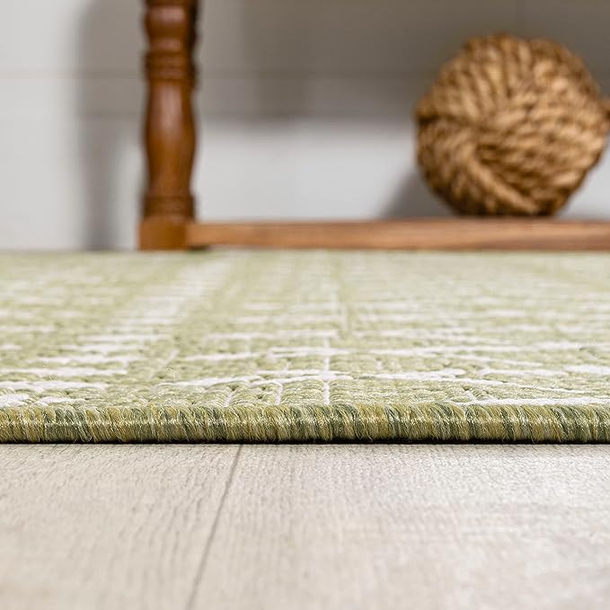 JONATHAN Y SMB108N-4 Ourika Moroccan Geometric Textured Weave Indoor Outdoor Area-Rug, Bohemian Coastal Traditional Easy-Cleaning,Bedroom,Kitchen,Backyard,Patio,Non Shedding, 4 X 6, Light Green/Cream