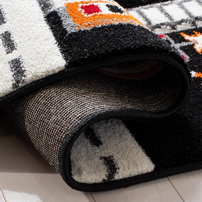 SAFAVIEH Carousel Kids Collection Area Rug - 3' Square, Black & Ivory, Non-Shedding & Easy Care, Ideal for High Traffic Areas for Boys & Girls in Playroom, Nursery, Bedroom (CRK192Z)