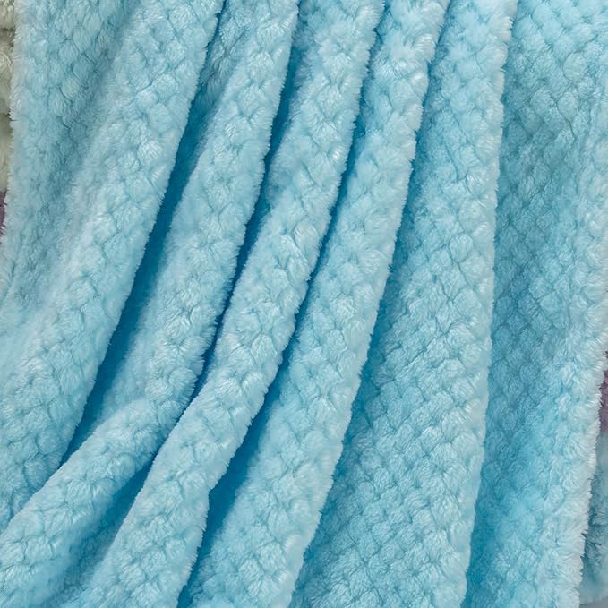 Fuzzy Blanket or Fluffy Blanket for Baby, Soft Warm Cozy Coral Fleece Toddler, Infant or Newborn Receiving Blanket for Crib, Stroller, Travel, Decorative (28Wx40L, XS-Ice Blue)