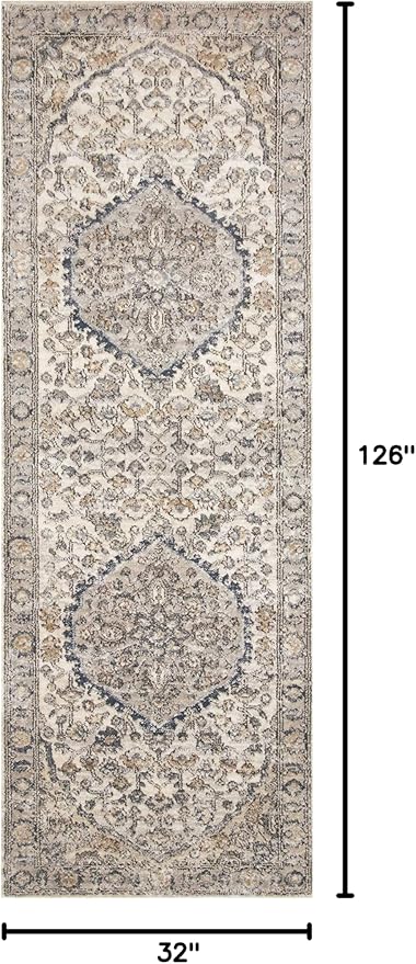 Loloi II Teagan Collection TEA-01 Natural/Lt. Grey 2'-8" x 10'-6", .25" Thick, Runner Rug, Soft, Durable, Neutral, Woven, Low Pile, Non-Shedding, Easy Clean, Living Room Rug