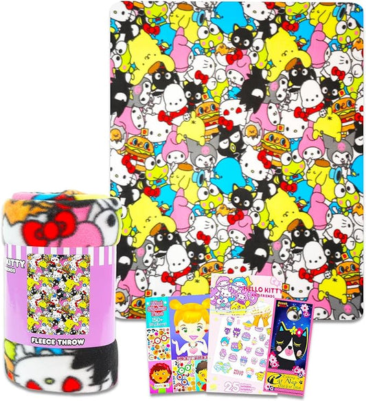 Hello Kitty and Friends Fleece Blanket Set for Kids - Bundle with Hello Kitty 45x60 Blanket, Tattoos, Activity Book, More | Hello Kitty Throw Blanket for Boys, Girls (Hello Kitty Gift Set)
