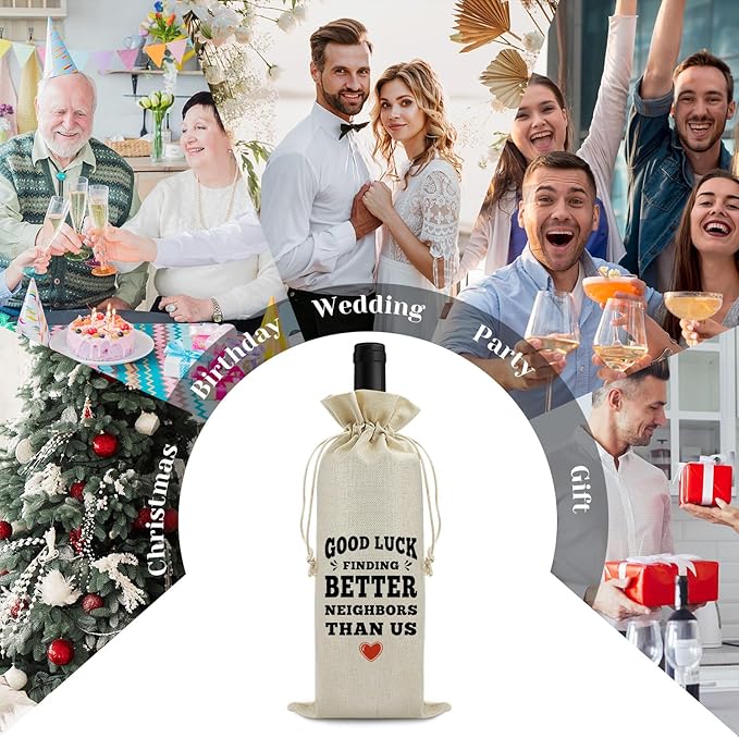 Neighbor Gifts Housewarming Gifts for Neighbor Wine Bag Moving Away Gift Parting Gifts for Neighbors Wine Gift Bag Thank You Gift for Women Men Birthday Christmas Best Gift for Awesome Neighbors