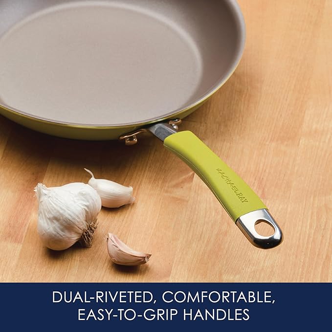 Rachael Ray Cucina Nonstick Cookware Pots and Pans Set, 12 Piece, Lemongrass Green