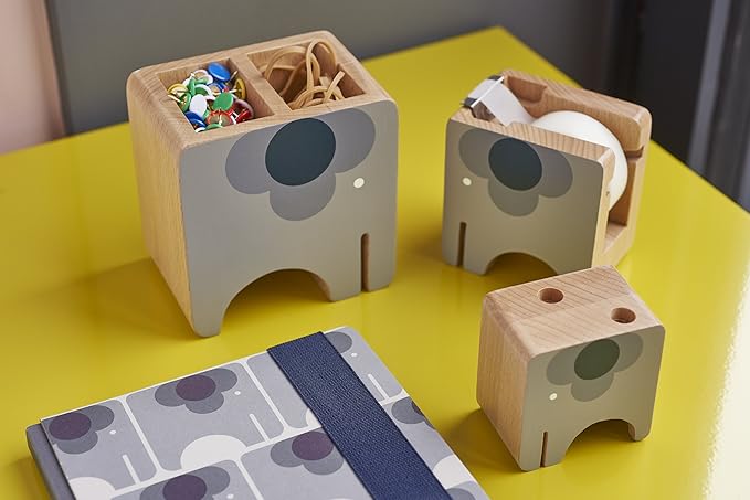 Orla Kiely Kids Desktop Organizer Set, Wooden Elephant