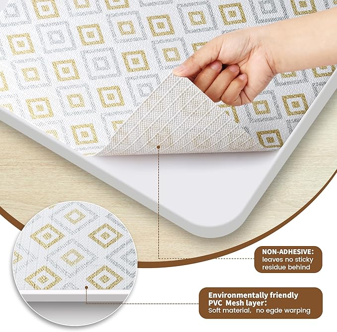 Shelf Liners for Kitchen Cabinets 10in X 10FT, Non Adhesive Cabinet Liner Strong Non-Slip Thickened Gold Geometric Drawer Liner, Washable liner Easy to Clean for Shelf