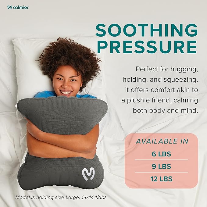 Calmier - Sensory Weighted Pillow - Glass Bead Filled Hug Pillow - Ultra Plush Cozy Weighted Pillows for Adults and Kids - Child Sensory Pillow - Weighted Lap Pad (Charcoal Gray - Fleece, 12 LBS)