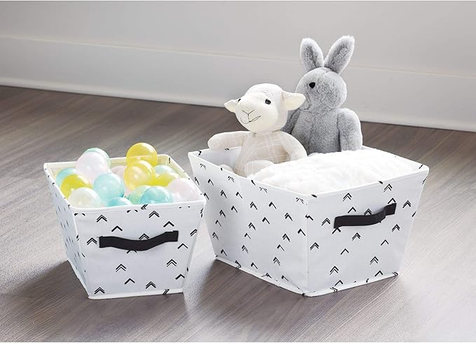 iDesign Arrow Fabric Storage Bin, Angled Medium Basket Container with Dual Side Handles for Closet, Bedroom, Toys, Nursery - Black and White