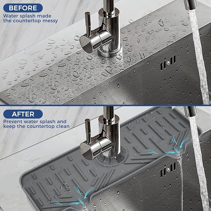 Kitchen Sink Faucet Splash Guard Silicone Sink Faucet Drying Mat Faucet Handle Drip Catcher Tray, Dish Sponge Holder Kitchen Sink Accessories Sink Protector Home Kitchen Organization Gadgets Organizer