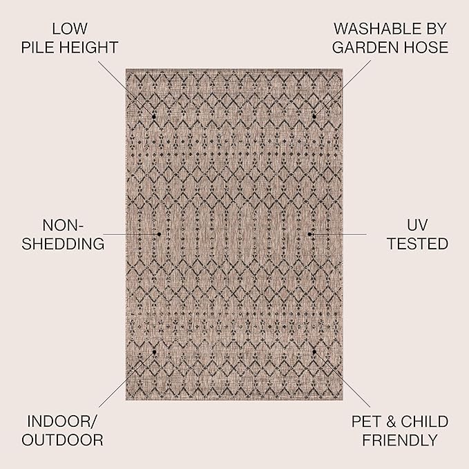 JONATHAN Y SMB108D-3SQ Ourika Moroccan Geometric Textured Weave Indoor/Outdoor Area Rug, Bohemian, Scandinavian for Bedroom, Kitchen, Living Room, Easy-Cleaning, Natural/Black, 3' Square