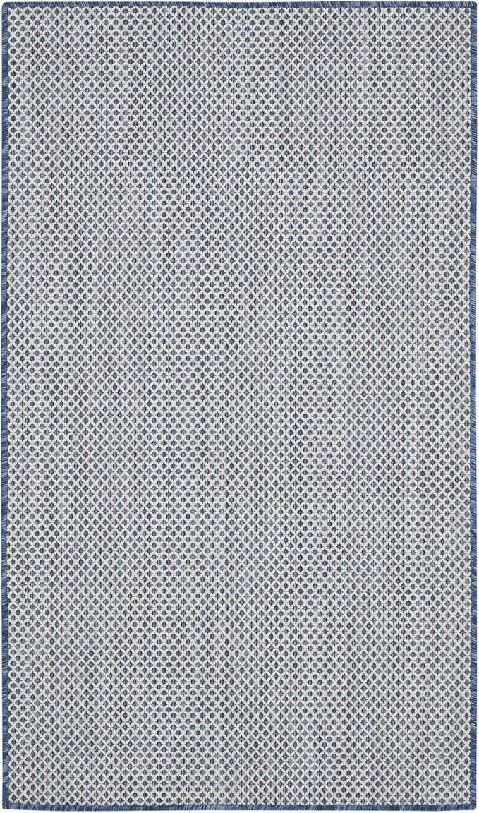 Nourison Courtyard Indoor/Outdoor Ivory Blue 3' x 5' Area Rug, Geometric, Easy Cleaning, Non Shedding, Bed Room, Living Room, Dining Room, Deck, Patio, Backyard (3x5)