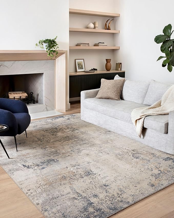Loloi Teagan Collection 5'-3" x 7'-6" Area Rug in Sand/Mist - Large, Soft Neutral Rug, High-Traffic for Living Room, Bedroom, Home Office, Dining Area