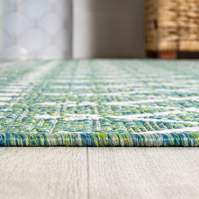 JONATHAN Y SMB108L-4 Ourika Moroccan Geometric Textured Weave Indoor Outdoor Area-Rug, Bohemian Rustic Scandinavian Easy-Cleaning,Bedroom,Kitchen,Backyard,Patio,Non Shedding, 4 X 6, Green/Cream