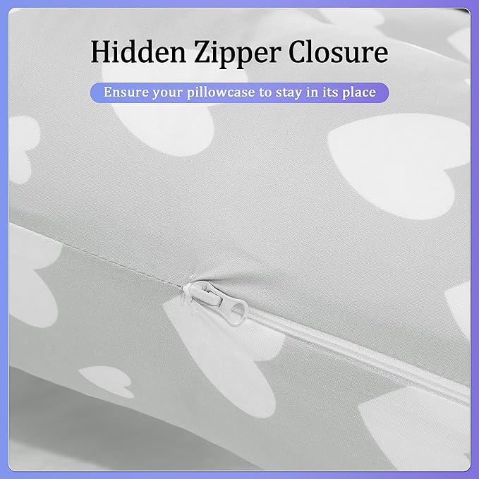 Floral Soft Pregnancy Pillow Cover (ONLY Pillowcase), C Shaped Luxurious Velvet Maternity Pillow Cover with Hidden Zip, Warm Large Pillow Protector for Side Sleeper, Grey, 60x34 in