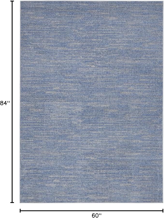Nourison Essentials Indoor/Outdoor Blue/Grey 5' x 7' Area Rug, Easy Cleaning, Non Shedding, Bed Room, Living Room, Dining Room, Backyard, Deck, Patio (5x7)