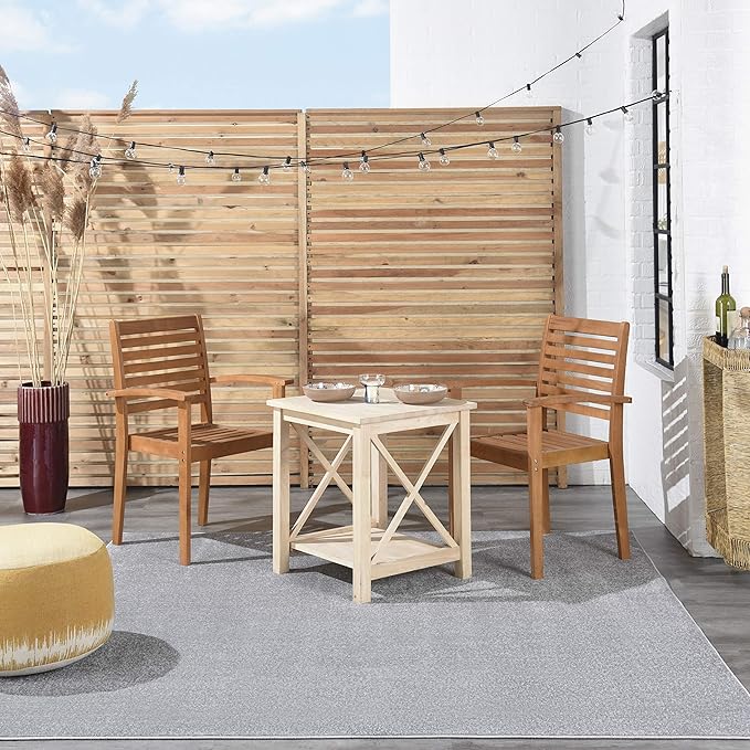 Nourison Essentials 5' x Square Silver Gray Fabric Outdoor Area Rug (5' Square)