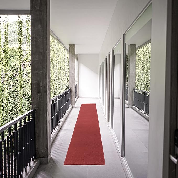 Nourison Essentials Solid Indoor/Outdoor Brick Red 2'2" x 14 Area Rug, Easy Cleaning, Non Shedding, Bed Room, Living Room, Dining Room, Deck, Patio, Backyard (2x14)