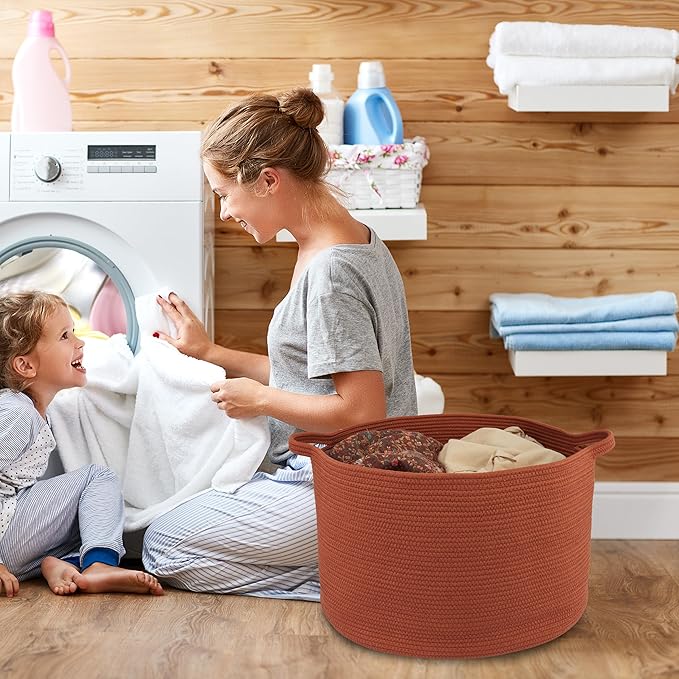 Large Cotton Rope Basket Blankets Basket Living Room 22"x14" Toy Basket for Kids and Dogs Rope Storage Basket for Nursery Woven Laundry Basket for Clothes Towels Baby Toy Storage round rustic