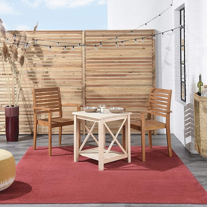 Nourison Essentials Indoor/Outdoor Brick Red 5' x Square Area Rug, Easy Cleaning, Non Shedding, Bed Room, Living Room, Dining Room, Backyard, Deck, Patio (5 Square)