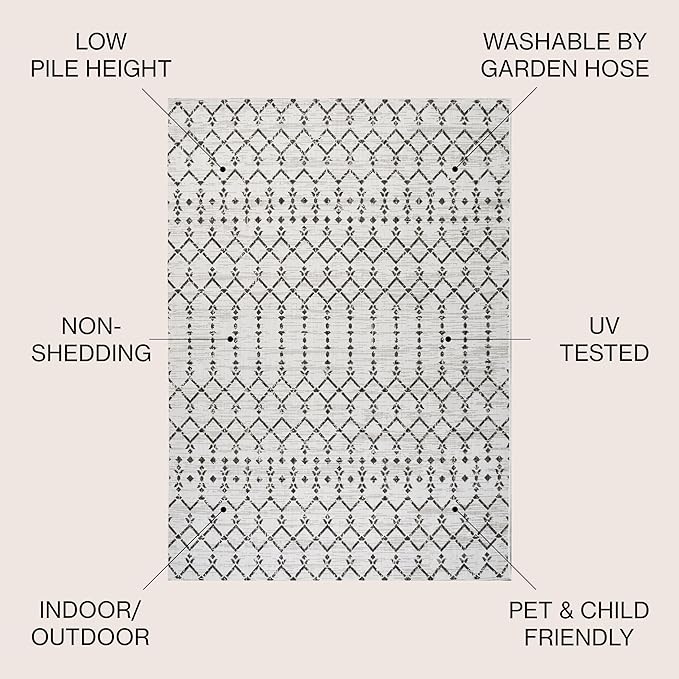 JONATHAN Y SMB108I-8 Ourika Moroccan Geometric Textured Weave Indoor Outdoor Area-Rug, Bohemian Coastal Traditional Easy-Cleaning,Bedroom,Kitchen,Backyard,Patio,Non Shedding, 8 X 10, Cream/Black