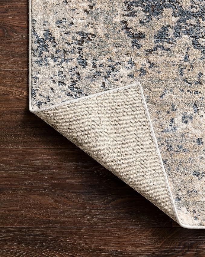 Loloi II Teagan Collection TEA-07 Natural/Denim 3'-4" x 5'-7", .25" Thick, Accent Rug, Soft, Durable, Neutral, Woven, Low Pile, Non-Shedding, Easy Clean, Living Room Rug