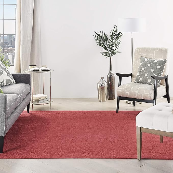 Nourison Essentials Indoor/Outdoor Brick Red 5' x Square Area Rug, Easy Cleaning, Non Shedding, Bed Room, Living Room, Dining Room, Backyard, Deck, Patio (5 Square)
