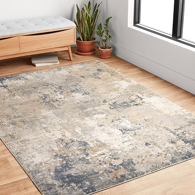 Loloi Teagan Collection 5'-3" x 7'-6" Area Rug in Sand/Mist - Large, Soft Neutral Rug, High-Traffic for Living Room, Bedroom, Home Office, Dining Area