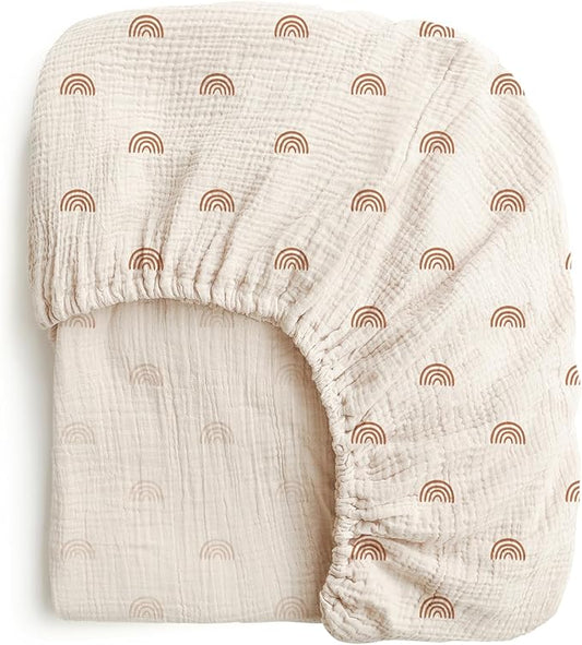 Konssy Muslin Fitted Crib Sheets 100% Cotton Baby Crib Sheets for Standard Crib Mattress (28 X 52 Inches), Soft and Breathable for Boy, Girl (Rainbow)