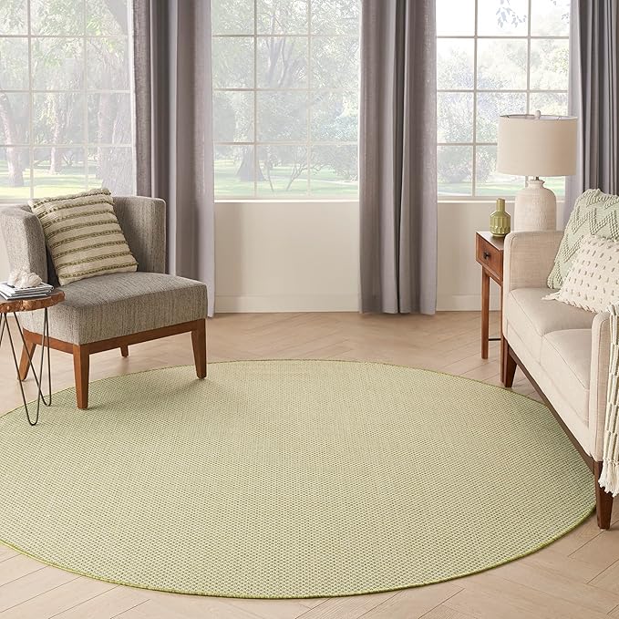 Nourison Courtyard Indoor/Outdoor Ivory Green 8' x Round Area Rug, Easy Cleaning, Non Shedding, Bed Room, Living Room, Dining Room, Backyard, Deck, Patio (8 Round)