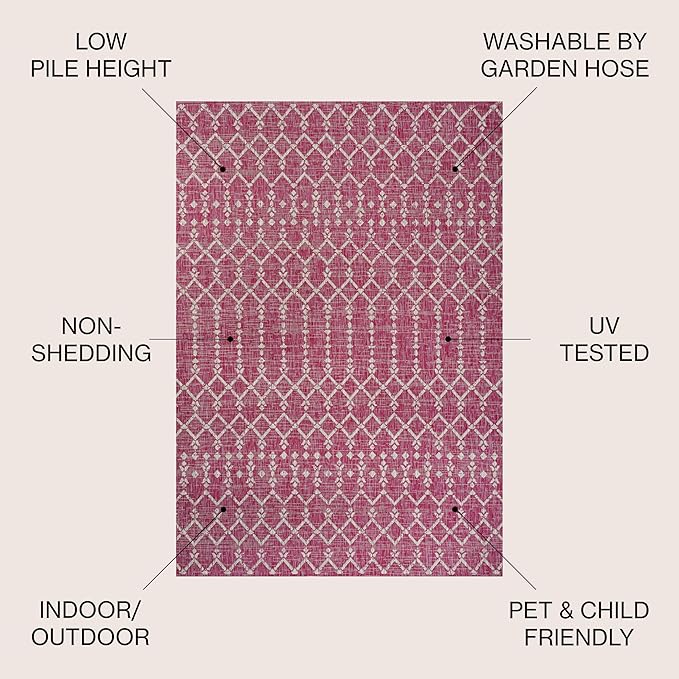 JONATHAN Y SMB108Q-9 Ourika Moroccan Geometric Textured Weave Indoor Outdoor Area-Rug, Bohemian Rustic Easy-Cleaning,Bedroom,Kitchen,Backyard,Patio,Non Shedding, 9 X 12, Fuchsia/Light Gray