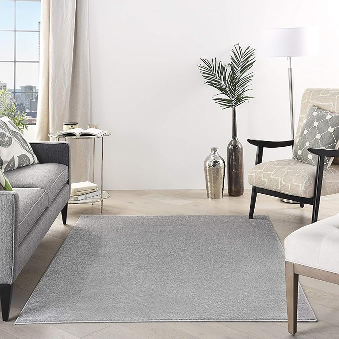 Nourison Essentials Indoor/Outdoor Silver Grey 6' x 9' Area Rug, Easy Cleaning, Non Shedding, Bed Room, Living Room, Dining Room, Backyard, Deck, Patio (6x9)