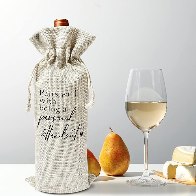Zodvery Bridesmaid or Best Man Wine Gift Bags - for Wedding, Bridesmaid Gift, Bridesmaid Duties, Personal Attendant Proposal - Reusable Burlap With Drawstring Gift Bag (5.5"x 13.5")-1 Pcs/jiu050
