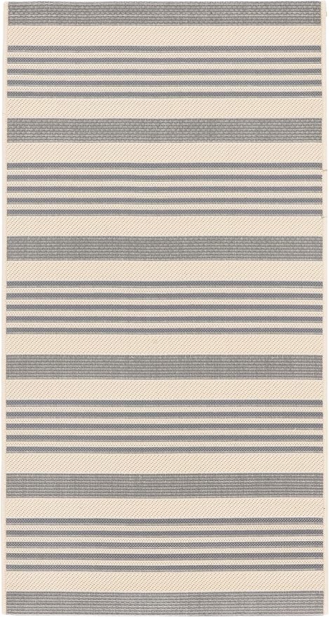 SAFAVIEH Courtyard Collection Accent Rug - 4' x 5'7", Grey & Bone, Stripe Design, Non-Shedding & Easy Care, Indoor/Outdoor & Washable-Ideal for Patio, Backyard, Mudroom (CY6062-236)