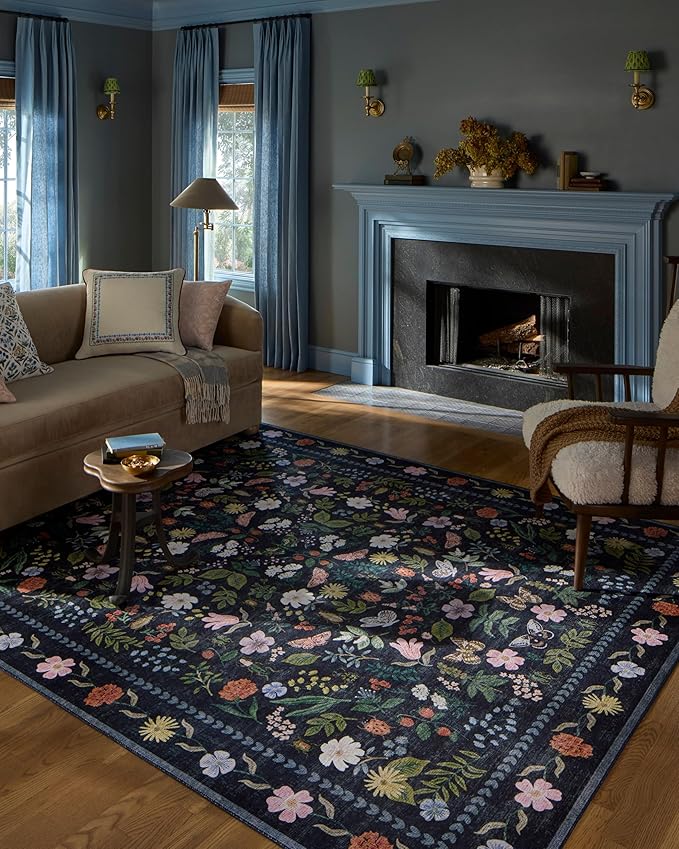 Loloi Rifle Paper Co. Canopy Collection CNP-04 Black 8'-6" x 11'-6" Area Rug