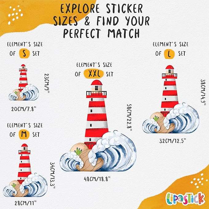 Ocean Wall Decals for Kids by Lipastick - Sea Kids Wall Stickers - Creative Nursery Wall Decal for Children β Nautical Vinyl Wall Decal Whale Shark Octopus Turtle Lighthouse S Size