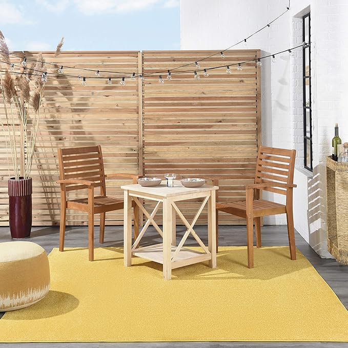 Nourison Essentials Indoor/Outdoor Yellow 7' x Square Area-Rug, Easy-Cleaning, Non Shedding, Bed Room, Living Room, Dining Room, Deck, Backyard, Patio (7 Square)