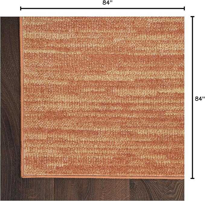 Nourison Essentials Indoor/Outdoor Rust 7' x Square Area Rug, Easy Cleaning, Non Shedding, Bed Room, Living Room, Dining Room, Backyard, Deck, Patio (7 Square)