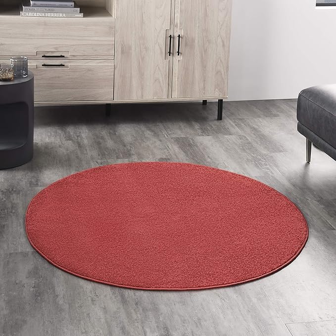 Nourison Essentials Indoor/Outdoor Brick Red 4' x Round Area Rug, Easy Cleaning, Non Shedding, Bed Room, Living Room, Dining Room, Backyard, Deck, Patio (4 Round)