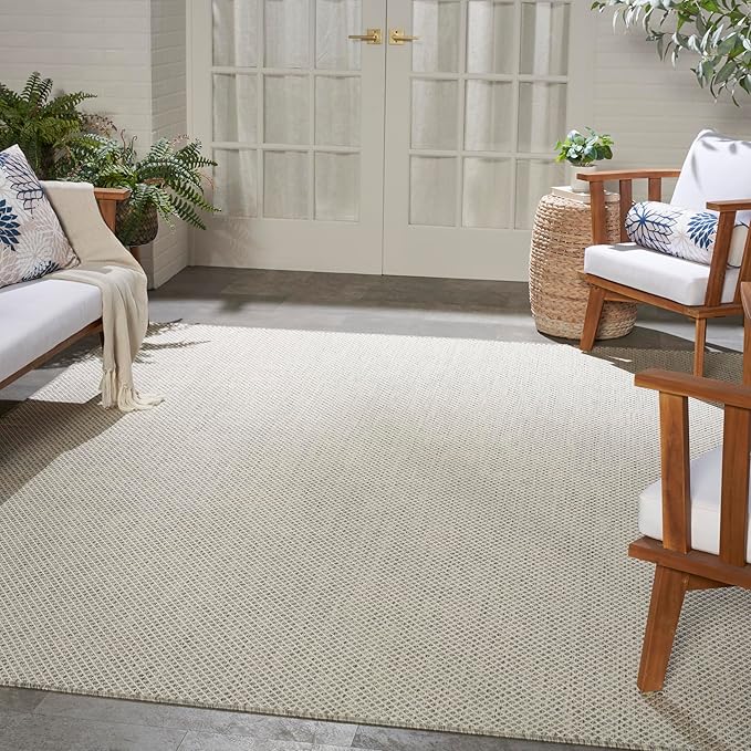 Nourison Courtyard Indoor/Outdoor Ivory Silver 8' x 10' Area Rug, Geometric, Easy Cleaning, Non Shedding, Bed Room, Living Room, Dining Room, Deck, Patio, Backyard (8x10)