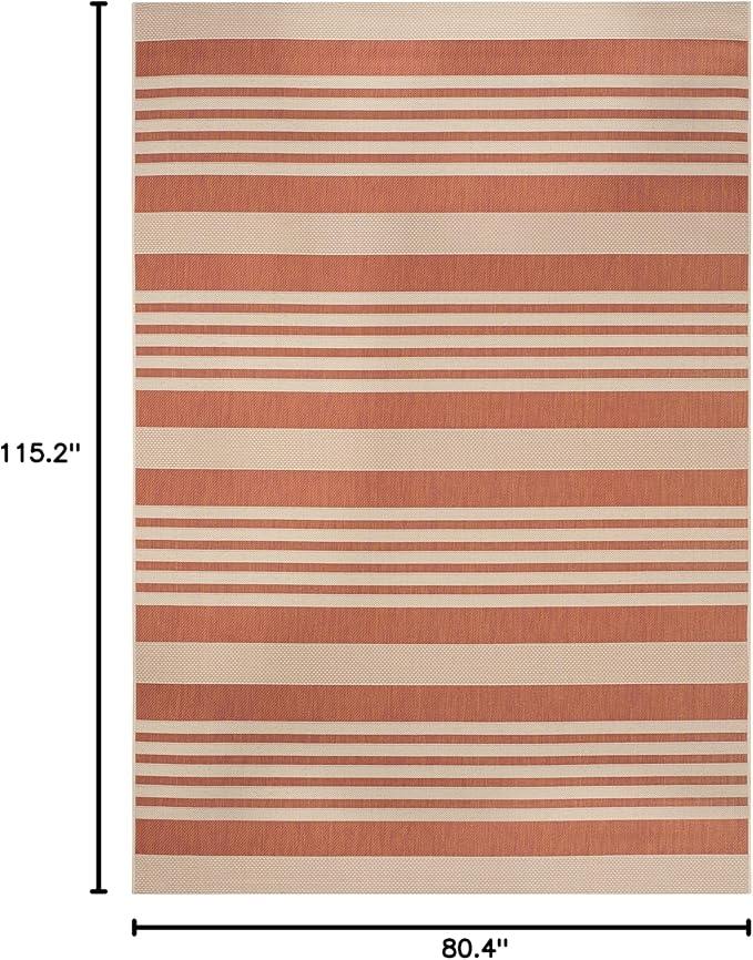 SAFAVIEH Courtyard Collection Area Rug - 6'7" x 9'6", Terracotta & Beige, Stripe Design, Non-Shedding & Easy Care, Indoor/Outdoor & Washable-Ideal for Patio, Backyard, Mudroom (CY6062-241)
