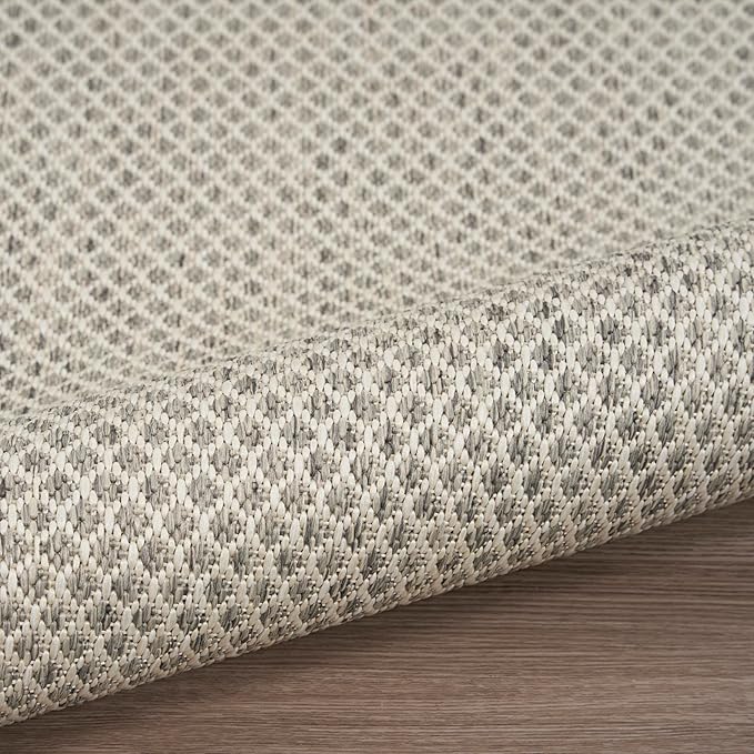 Nourison Courtyard Indoor/Outdoor Ivory Silver 8' x 10' Area Rug, Geometric, Easy Cleaning, Non Shedding, Bed Room, Living Room, Dining Room, Deck, Patio, Backyard (8x10)