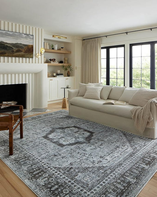 Loloi II Odette Collection ODT-08 Sky/Charcoal 5'-3" x 5'-3" Round Accent Rug